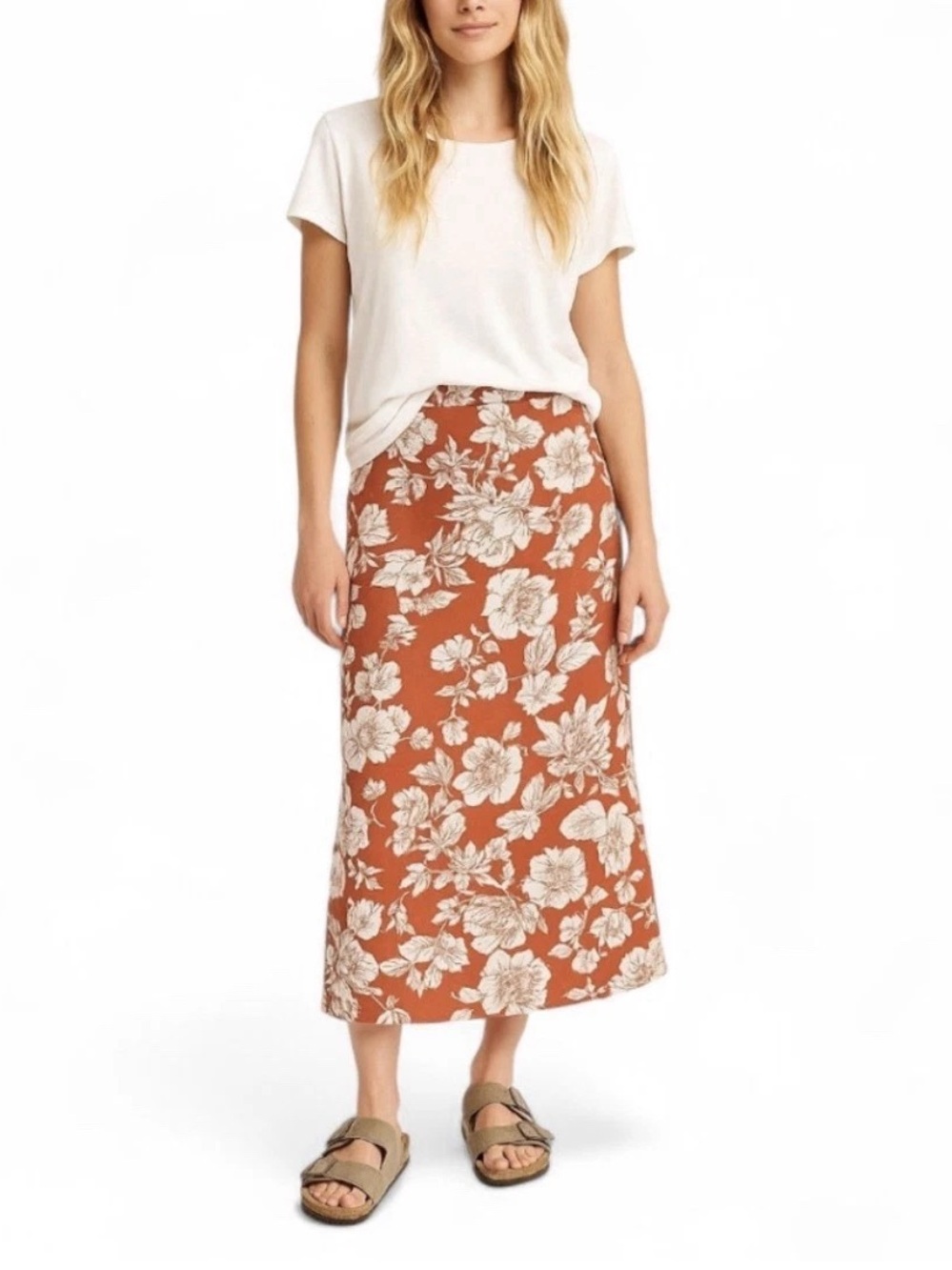 Old Navy Rust Orange and White Floral Maxi Skirt- XL Tall
